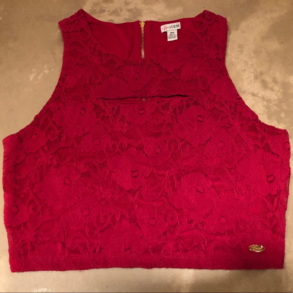 GUESS red lace crop top